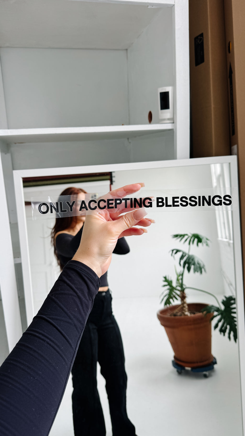 black mirror sticker / only accepting blessings