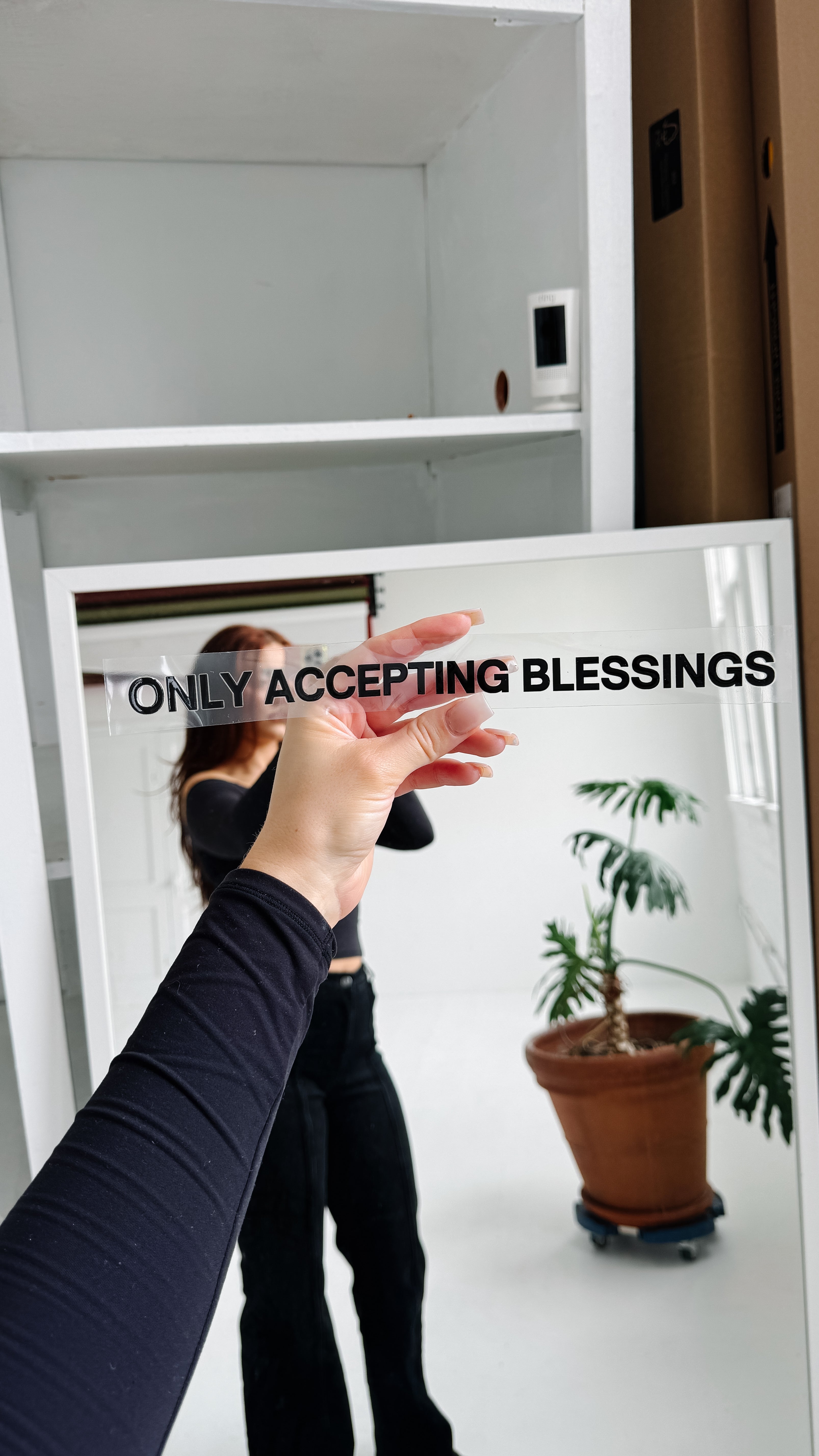 black mirror sticker / only accepting blessings