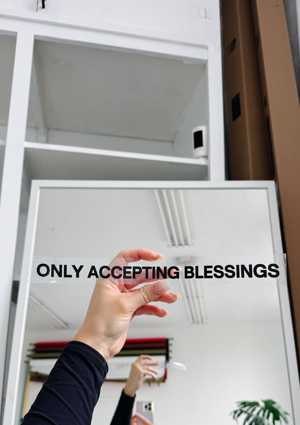 black mirror sticker / only accepting blessings