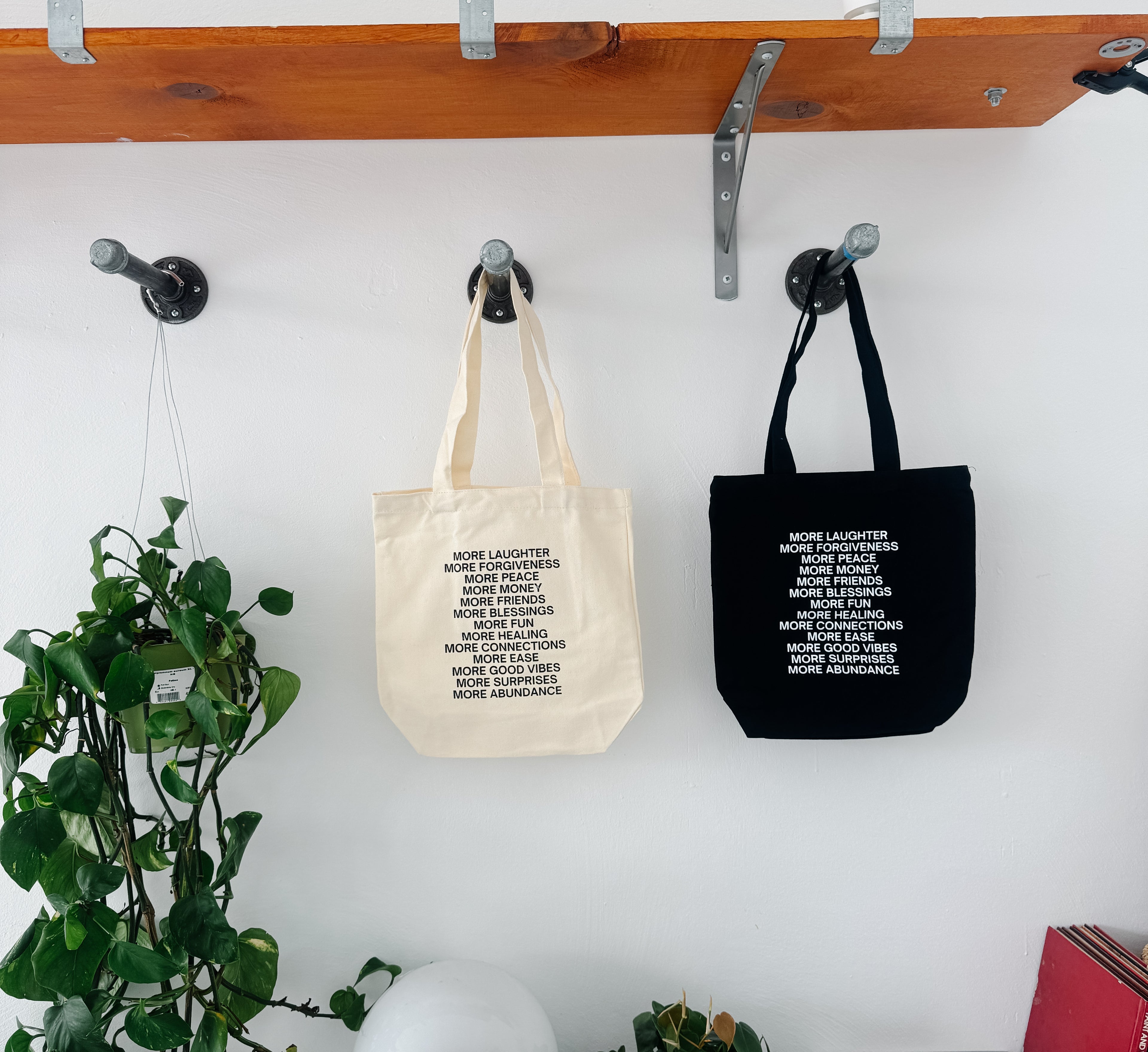 beige mini trendy canvas tote bag with pockets / you deserve the world