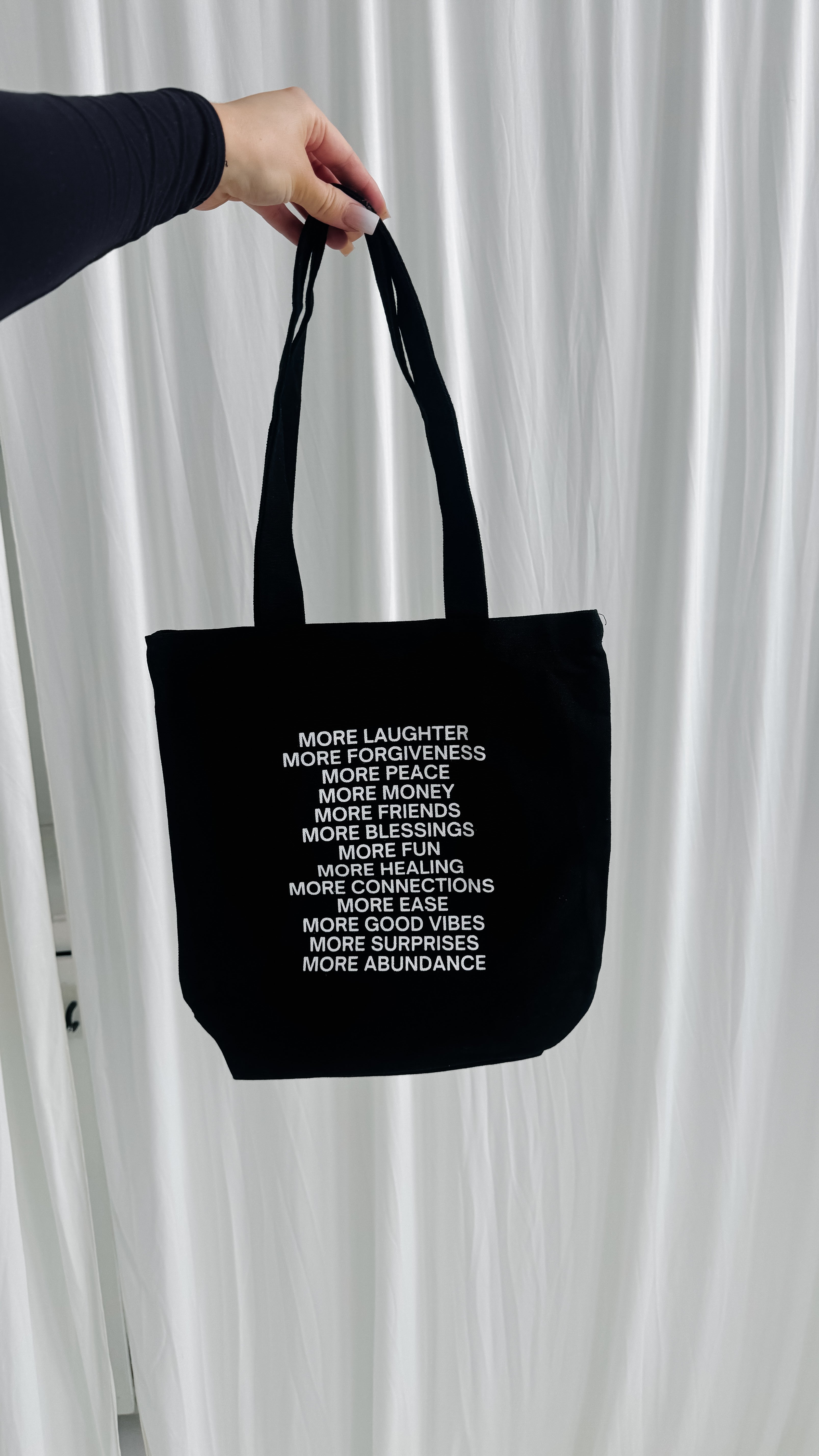 black mini trendy canvas tote bag with pockets / you deserve the world
