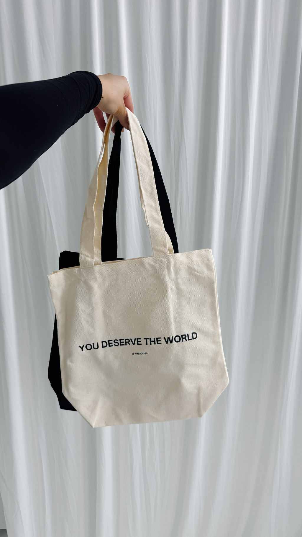 beige mini trendy canvas tote bag with pockets / you deserve the world