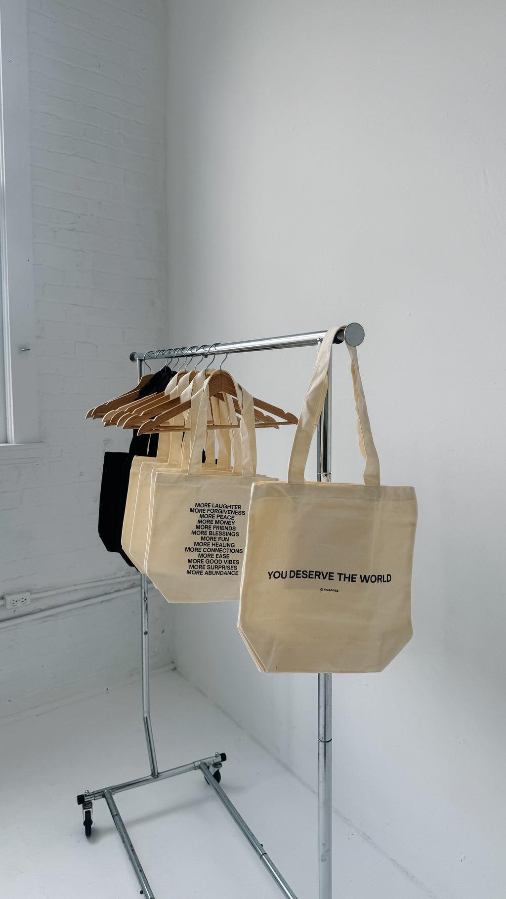 beige mini trendy canvas tote bag with pockets / you deserve the world