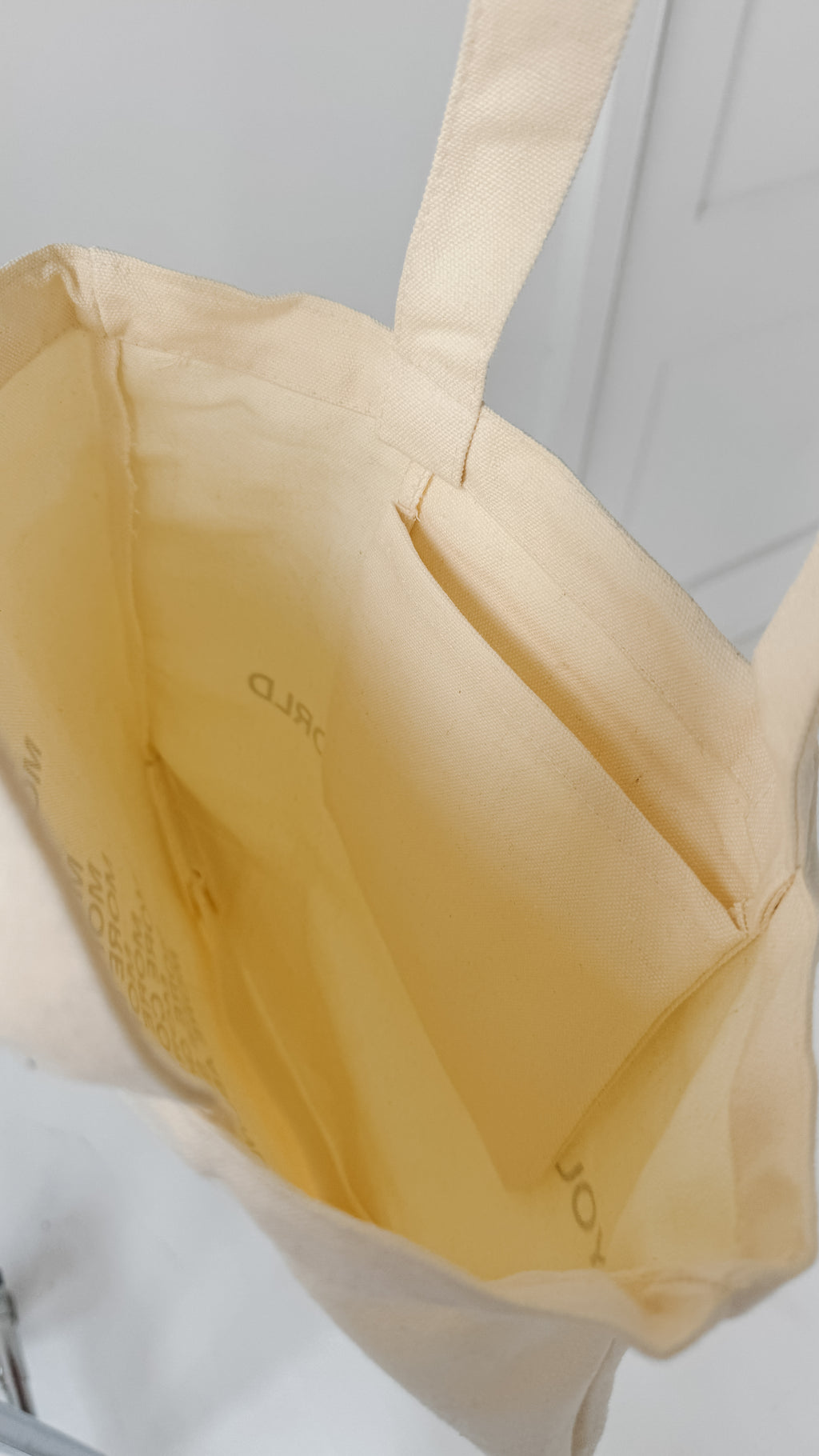 beige mini trendy canvas tote bag with pockets / you deserve the world