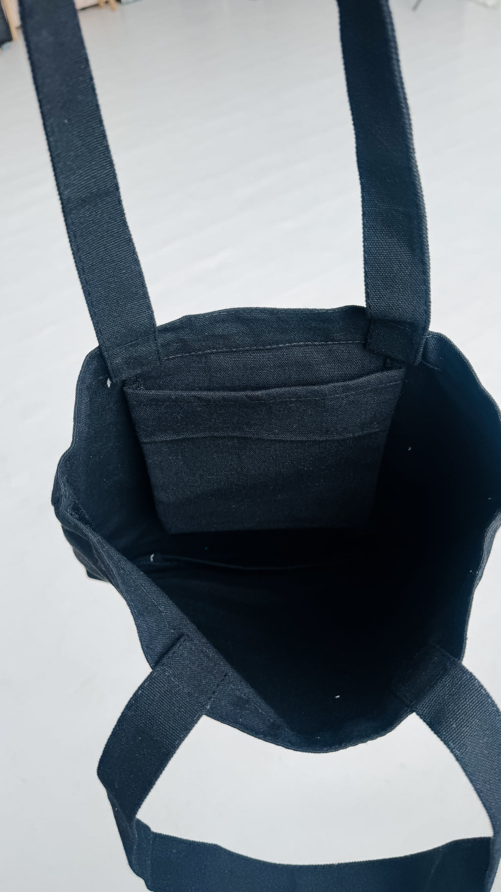 black mini trendy canvas tote bag with pockets / you deserve the world