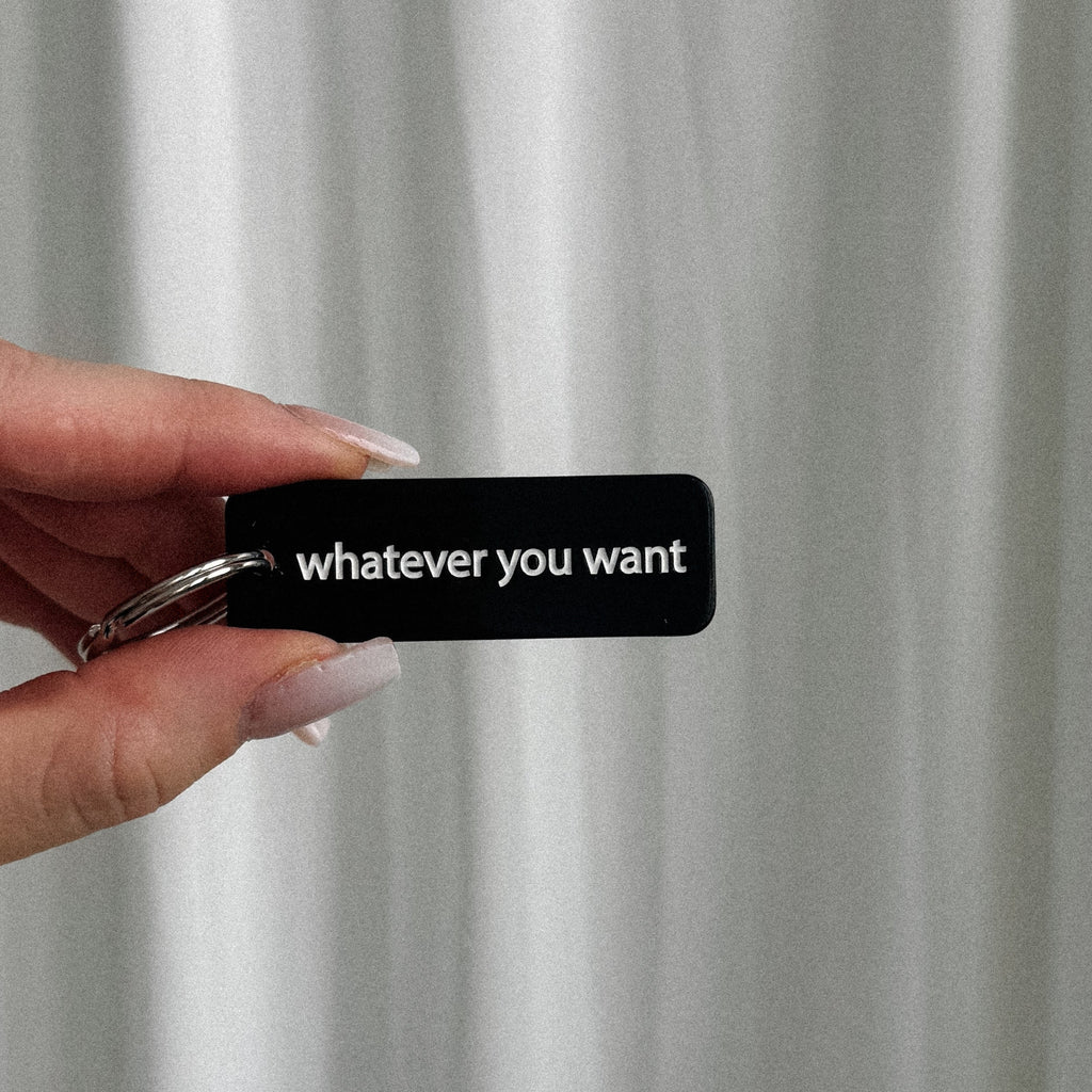 black keychain, rectangle keychain, small gift ideas, trendy keychain, black and white keychain, keychain with words
