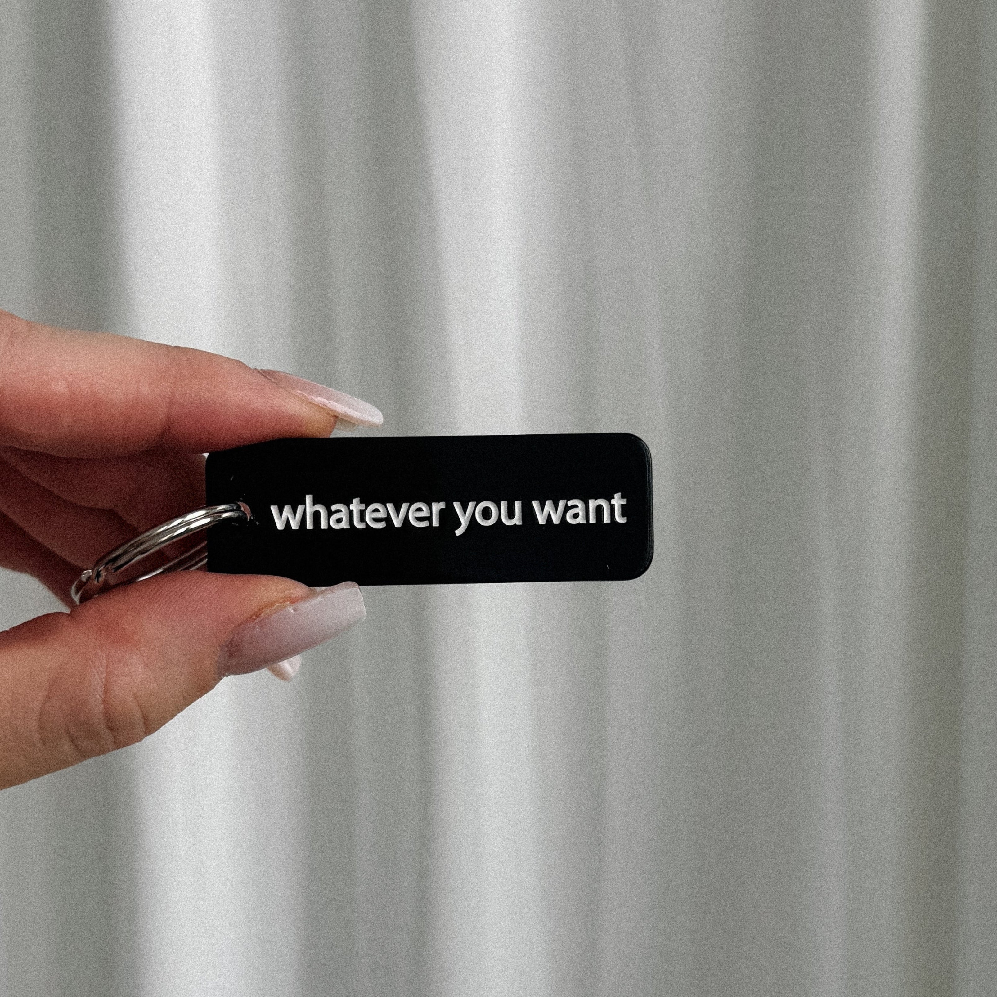 black keychain, rectangle keychain, small gift ideas, trendy keychain, black and white keychain, keychain with words