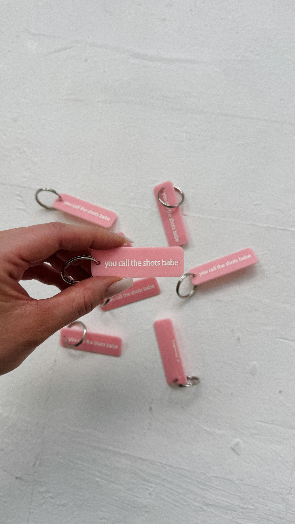 Pink Acrylic Keychain: You Call the Shots Babe, Rectangle Reminder