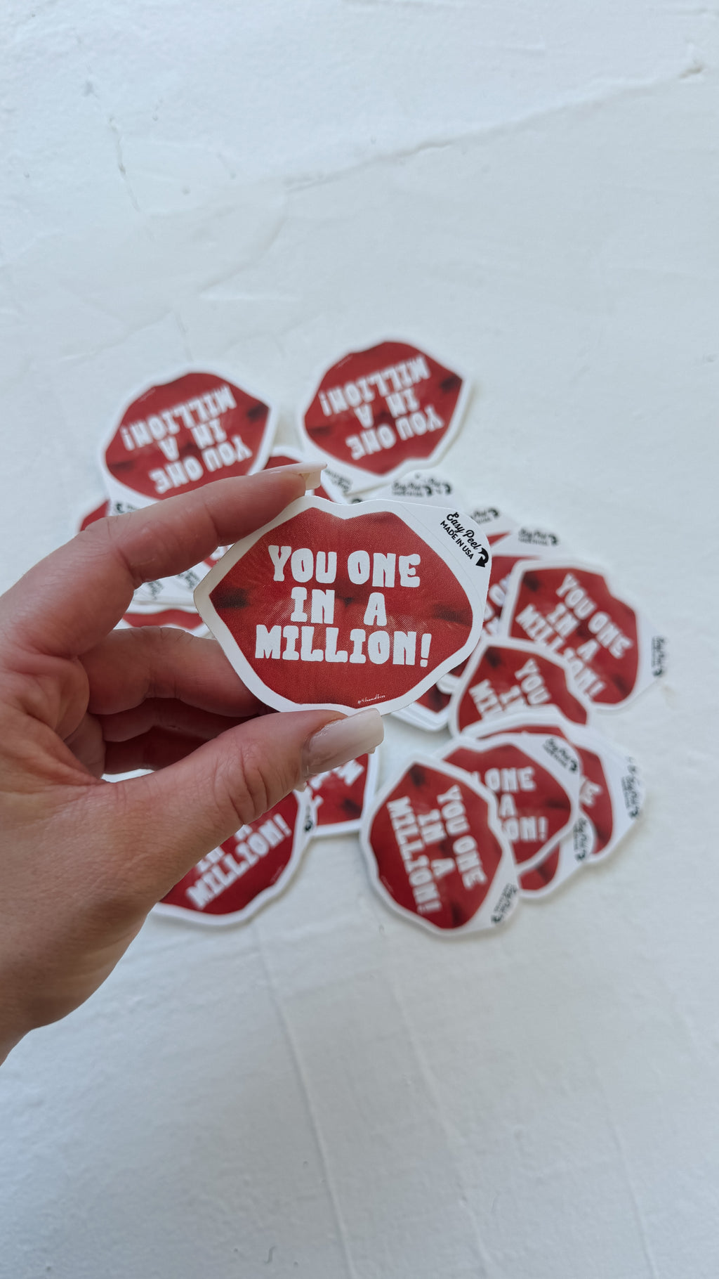 cute trendy red lip kiss sticker / you one in a million