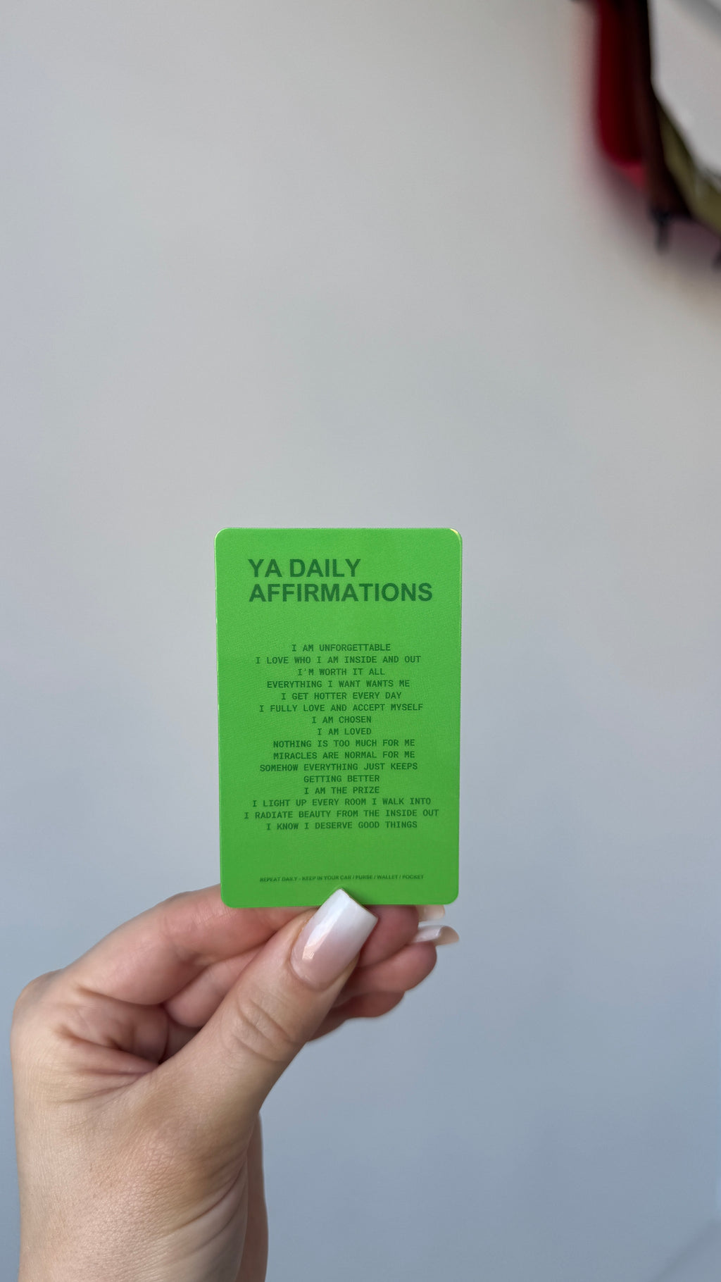 The confident af daily affirmations carry everywhere card