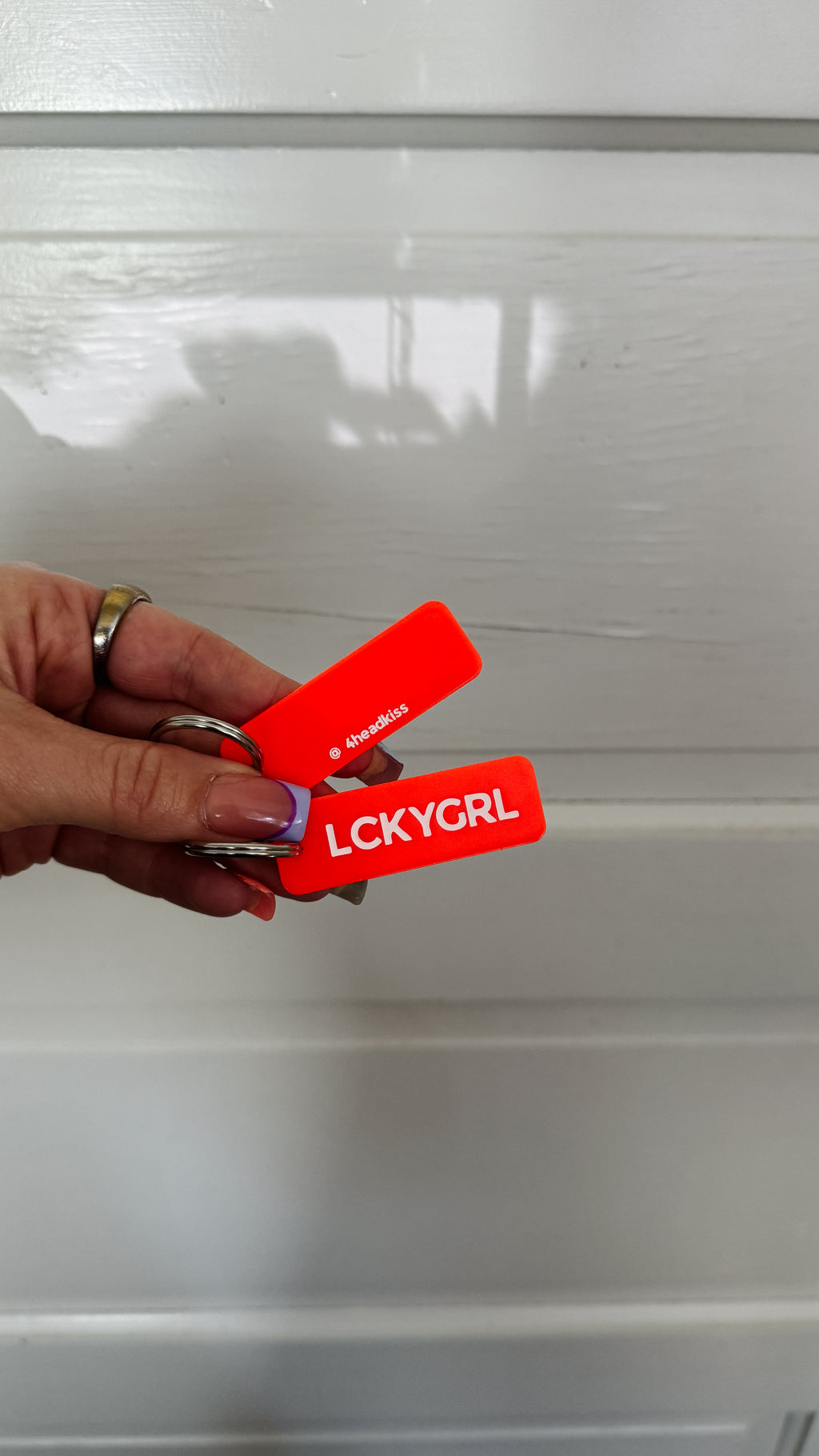 the lucky girl blood orange rectangle keychain